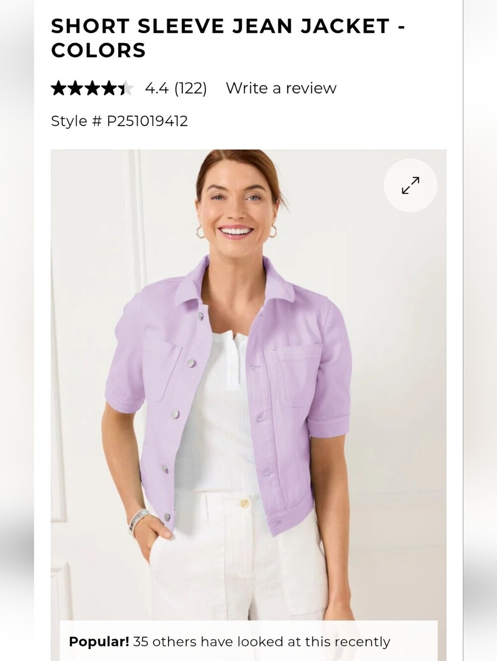 Talbots Lavender Short Sleeve Crop Jacket - Picture 9 of 9